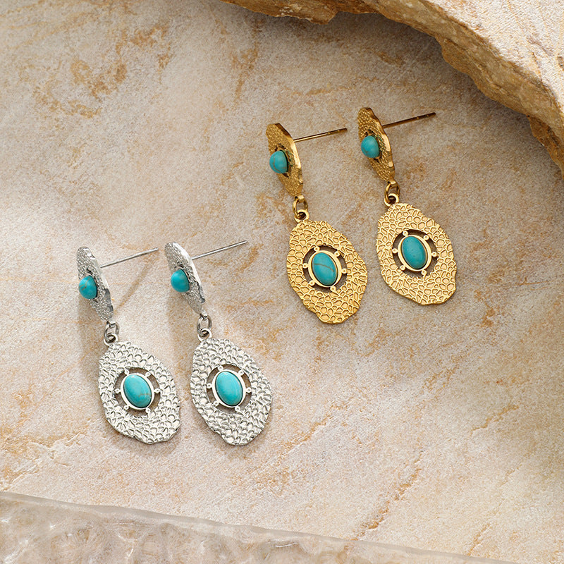 Irregular Knock Pattern Turquoise Stud Earrings
