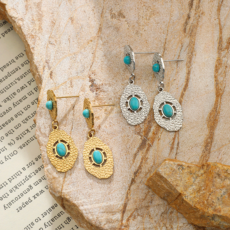 Irregular Knock Pattern Turquoise Stud Earrings