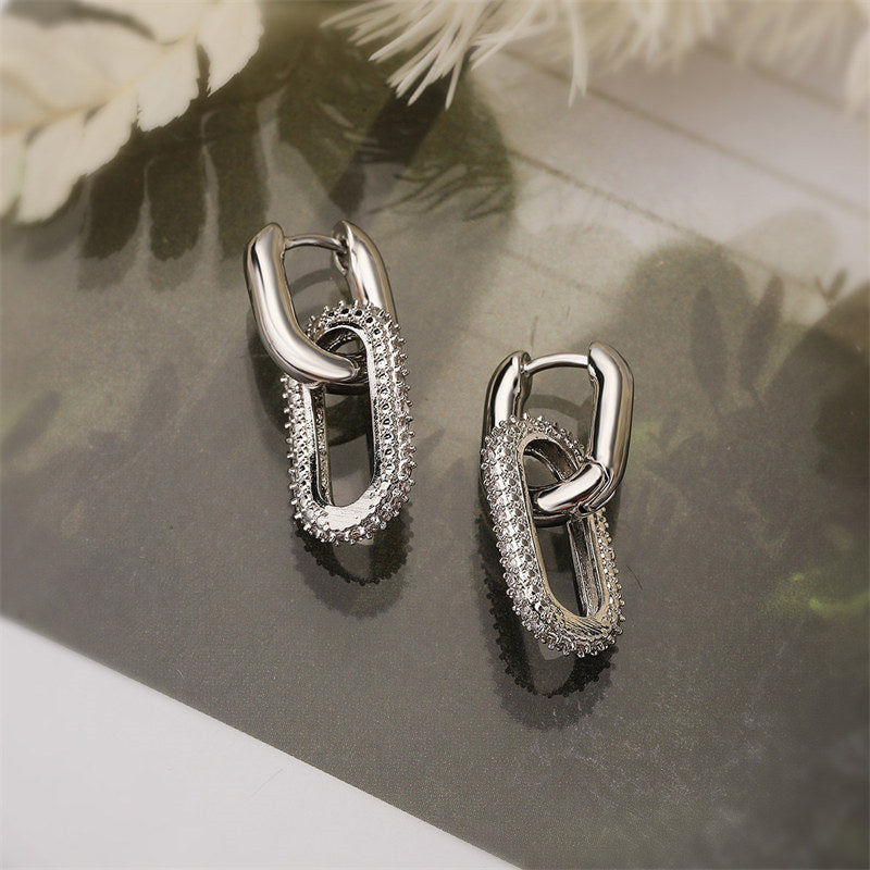 Full Diamond Oval Double Ring Ear Clip Female