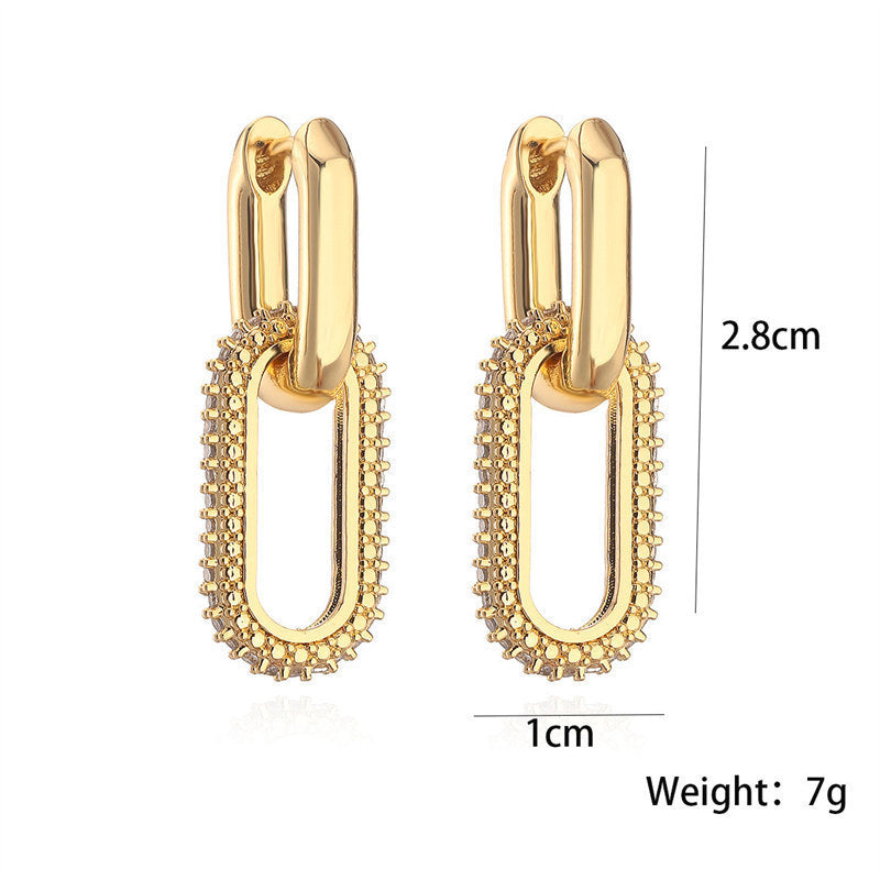 Full Diamond Oval Double Ring Ear Clip Female