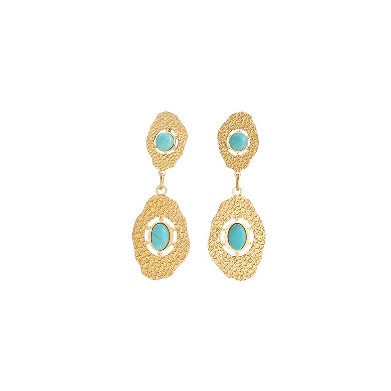 Irregular Knock Pattern Turquoise Stud Earrings