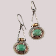 Turquoise Two-tone Earrings Ethnic Style Oval Alloy