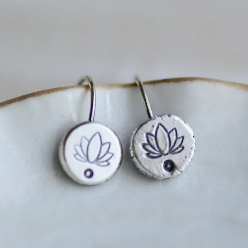 Retro Ethnic Style Round Plant Lotus Pendant Earrings