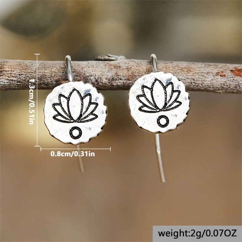 Retro Ethnic Style Round Plant Lotus Pendant Earrings