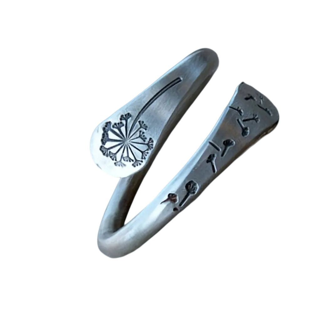 Bohemian Retro Silver Simple Dandelion Open Adjustable Ring