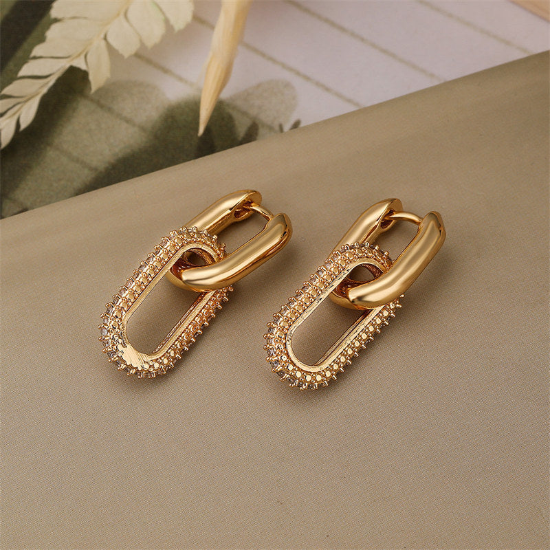 Full Diamond Oval Double Ring Ear Clip Female