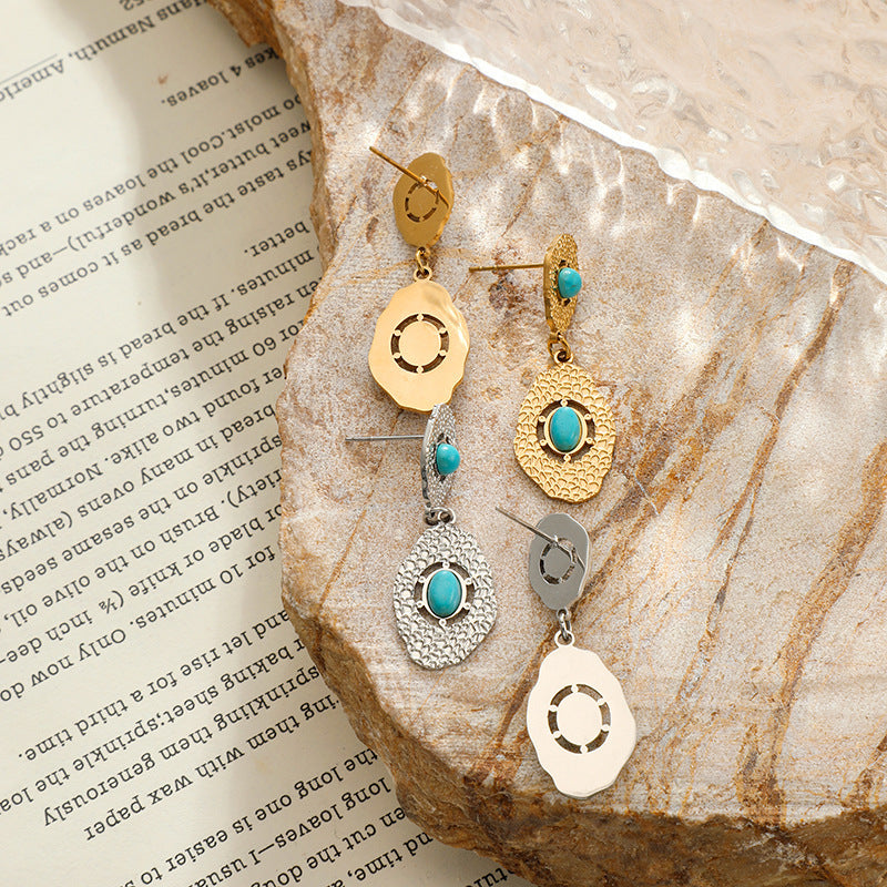 Irregular Knock Pattern Turquoise Stud Earrings